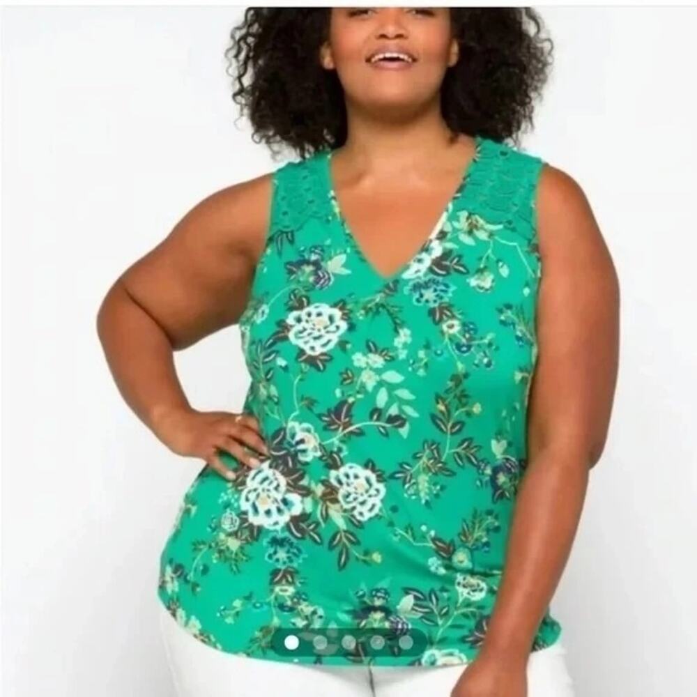 Daniel Rainn‎ Top 2X Green Floral Lace Detail Cutout Back New